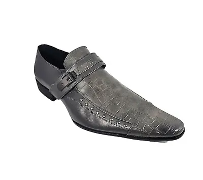 Mens Smart Italian Style Formal Work Wedding Grey Slip On Party Shoes UK Size • £12.95