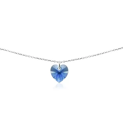 Sterling Silver Blue Heart Choker Necklace Made With European Crystals  • $14.99