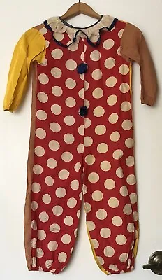 Vintage Antique Hand Sewn Made Childs Jester Clown Halloween Costume W/Cap Hat • $39.95