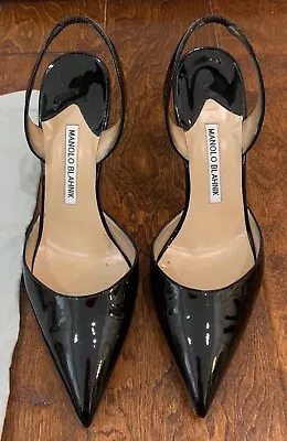 Black Manolo Blanhik Womens Sling Back Shoes Size 38EU 8US Incl Dustbag And Box • $150