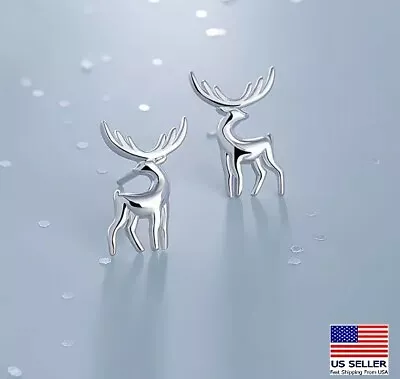 Fashion Women 925 Sterling Silver Studs Christmas Simple Cute 3D Elk Earrings • $9.99