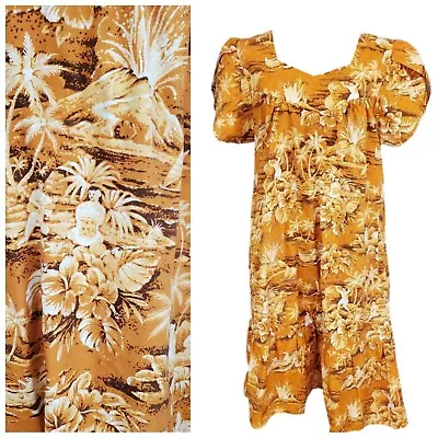 Vintage Hana Fashion Muu Muu Dress Aloha Volcano Orchid Print Short Sleeve Med • $25