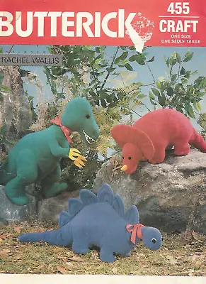 455 Butterick Sewing Pattern UNCUT Dinosaur Stuffed Animals Rachel Wellis Vtg • $19.99