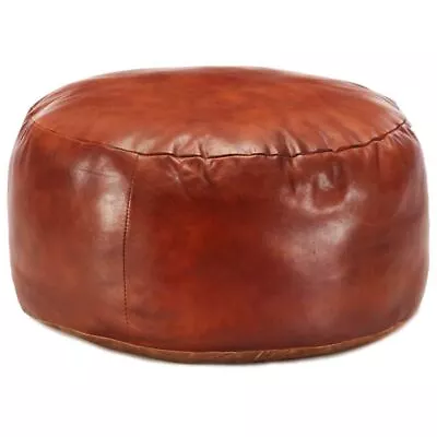 Elegant Pouffe Real Leather Vintage Style Footstool Soft Cozy Pouf Home Decor • $214.95