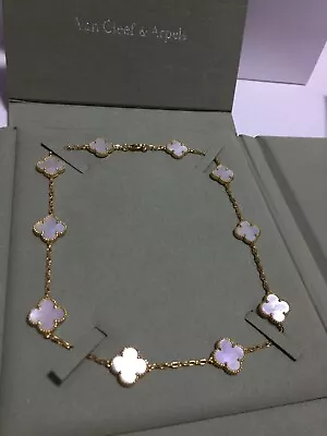 VAN CLEEF & ARPELS Vintage Alhambra Mother-of-Pearl 18k YG 10 Motif Necklace • $1199