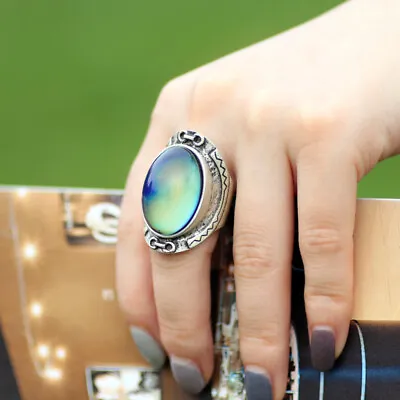 Womens Mood Ring Vintage Color Change Emotion Feeling Oval Stone Ring Size 7/8/9 • $9.39