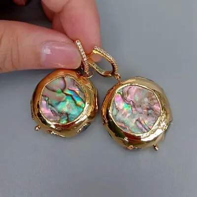 Abalone Tourmaline Rough Earrings Abalone Shell Earrings Fashion Jewelry Gift • $15.68