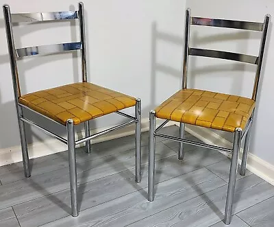 MID-CENTURY MODERN CHROME STRAIGHT BACK DINING CHAIR PAIR VINTAGE 1970s LIBERTY • $219.99