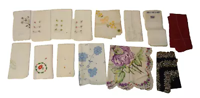 LOT Of 14 VINTAGE LADIES HANKERCHIEFS HANKIES WITH EMBROIDERY APPLIQUE FLORAL • $7.99