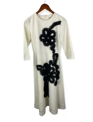 Mignon Doo Ivory Black Lace Flowy Midi Dress Sz XS A Line Modest Career • $50