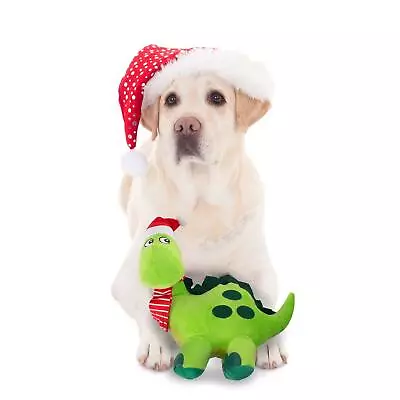 £9.99 • Buy Plush Christmas Dinosaur Dog Toy Pet Gift Xmas Squeaker Green Red Festive