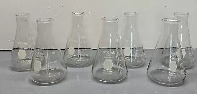 Kimble Kimax Erlenmeyer Glass Flask 250mL 26500 Stopper #6 Cap #7 Vtg Lot Of 7 • $39.99