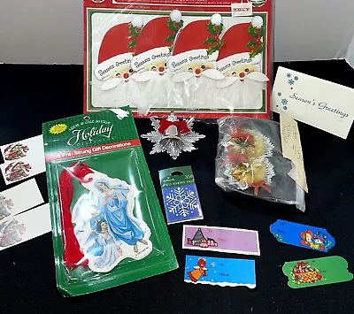 Lot 20+ Vtg Package Tie On Reindeer Angels Santa Floral Wreath Picks Gift Tags • $23.96