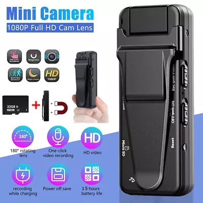 Mini Action Camera Compact Body Worn Hidden Spy Cam Motorcycle Bike Helmet Clip • $14.98