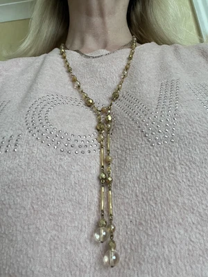£4.99 • Buy Vintage 1990s Gold Tone And Clear Beaded Long Necklace By M&S
