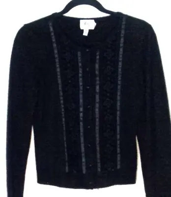 Milly Of New York 100% Cashmere Black Lacy Cardigan Sweater Size S • $69.99