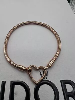 Genuine Pandora Rose Gold Moments Heart Bracelet 586292CZ 19.cm • £4.99