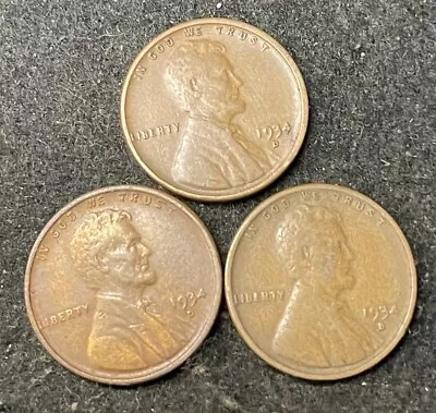 1934 D (3 Coins) Lincoln Wheat Pennies- Free Shipping • $1.40