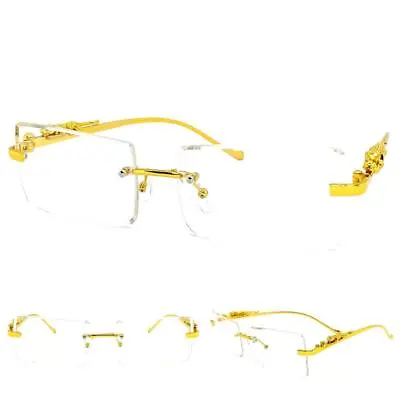 Men Classy Elegant Sophisticated Clear Lens EYE GLASSES Rimless Gold Metal Frame • $14.99