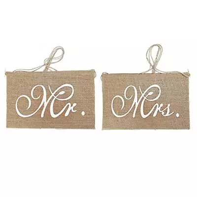 Mr Mrs Burlap Chair Banner Signs Garland Rustic Decorations For Wedding Party De • $13.11