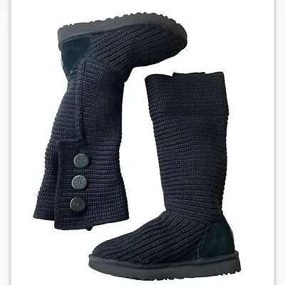 UGG 5819 Black Classic Cardy Knit Boots Women’s Size 7 • $88