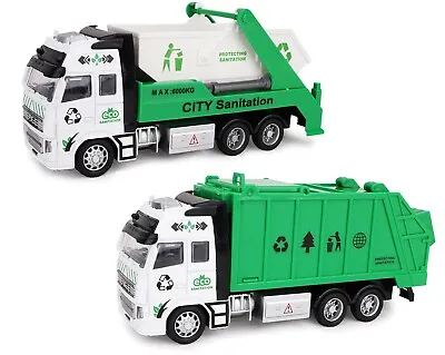 21cm Pull Back Lorry DieCast Toy Friction Powered Kids Garbage Truck Skip Toys • £9.49