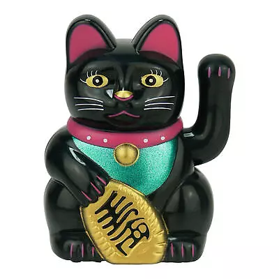 Black Plastic Maneki Neko Beckoning Lucky Money Cat Waving Arm For Good Luck • $9.71