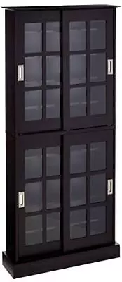 Windowpane Media/Storage Cabinet - Tempered Glass Pane Sliding Doors Stores ... • $227.84