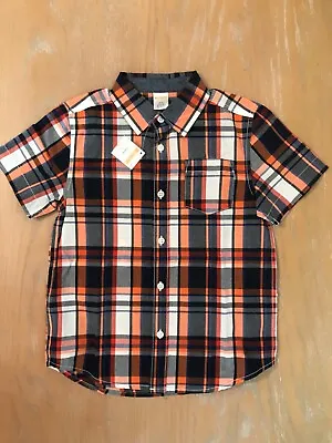 New! Boys Gymboree Button Down Shirt Orange Plaid Size 5-6 • $14.99