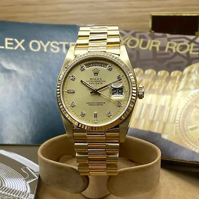 Rolex Day-Date 18038 Yellow Gold Champagne Diamond Dial Single Quickset Watch • £12060.24