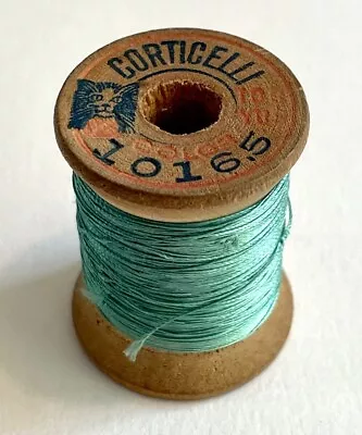 Antique Corticelli Silk Thread Cat Logo Color 1016.5 Green Wood Spool • $26