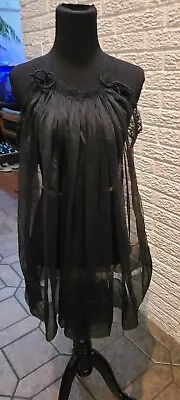 Vintage 60's Vanity Fair Nightie Black Sheer Chiffon Lace Peignoir Lingerie Sexy • $41