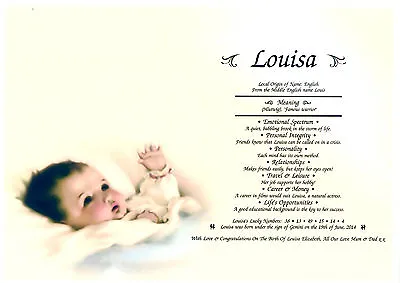 Personalised First Name Origin Meaning*new Born Baby Birth* Christening Gift* • £3.99