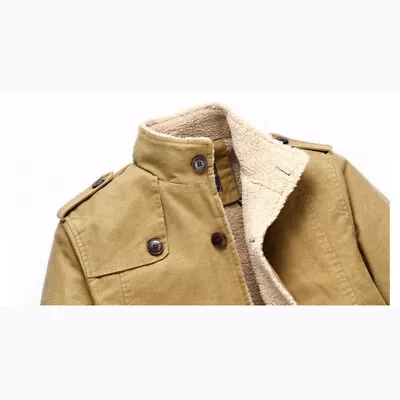 Winter Men's Stand Collar Single Breasted Fleece Lined Warm Jacket Cotton Casual • $63.82