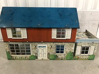 1950s Marx Dollhouse Tin Metal Litho Colonial Doll House 2 Levels Great Cond See • $159.50