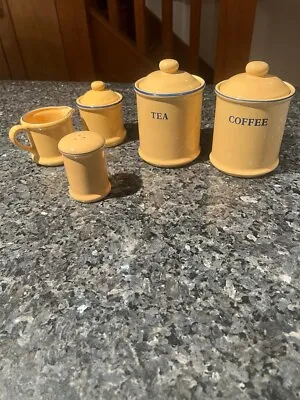 Vintage Ceramic Tea & Coffee Storage Jars Milk & Sugar Bowl  Shaker Yellow Blue • £20