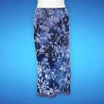 Vintage La Belle Floral Blue Maxi Midi Skirt • $25