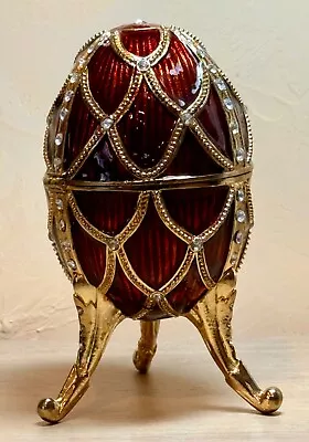 Faux Faberge Enameled Golden Trellis: Rouge Romanov Style Collectible Egg Pewter • $49