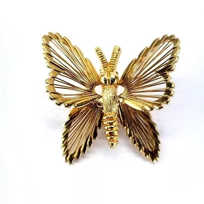 Vintage MONET  Gold Tone Butterfly  Brooch/Pin W/Wire Wrapped Wings Excellent • $9.99