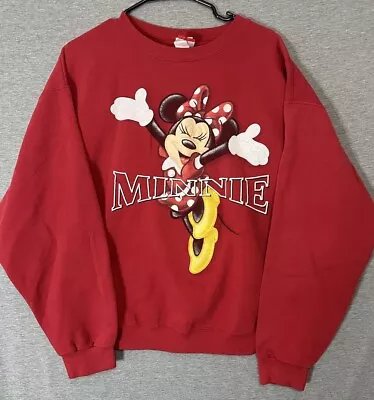 Vintage Minnie Mouse Sweatshirt Disneyland Size Large Red Mickey Inc Disney 90s • $18.97