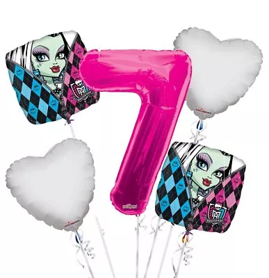 Monster High Balloon Bouquet 7th Birthday 5 Pcs - Party Supplies • $17.89