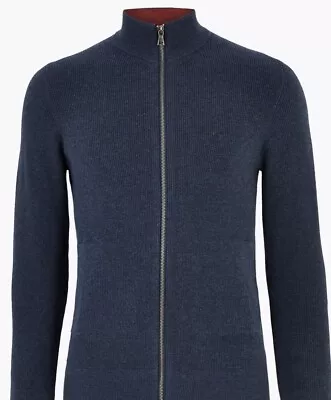 £12.50 • Buy M&S Men’s Ribbed Zip Front Cardigan BNWT Size 4XL Long Navy Colour