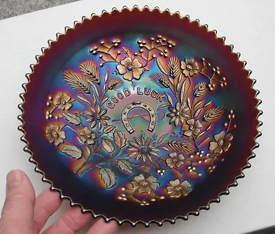 Good Luck Plate--purple..pretty Has Chip...old 791-bge...vintage Carnival Glass • $260