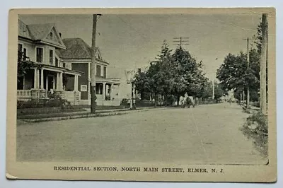 NJ Postcard Elmer New Jersey N Main St Residential Section Houses Street Horses • $6.99