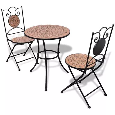 Garden Bar Cafe Bistro Table 23.6  Mosaic Terracotta Seat Patio 2 Chair &1 Table • $294.59