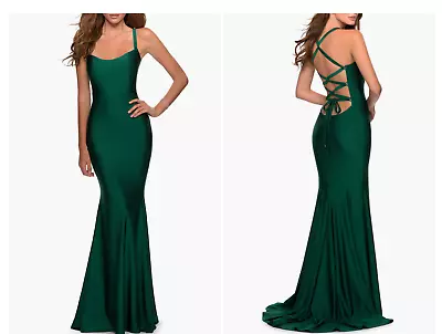 NEW La Femme Lace Up Back Jersey Mermaid Gown Size 00     #B815 • $120