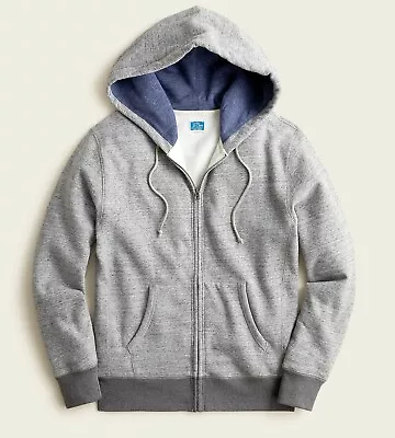 JCREW (Tall) Full-zip Hoodie Fleece Hooded Sweatshirt Heather Grey Cotton Hood • $38.70