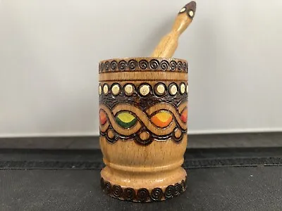 Bulgarian 2.75” Wooden Mortar And Pestle Hand Spun & Painted LQQK 👀 • $19