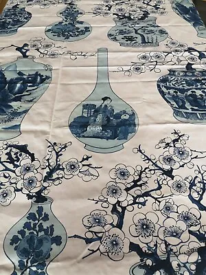 Manuel Canovas 'Belen' Blue And White Oriental Vases  Cotton Fabric 1.7 Metres • £45