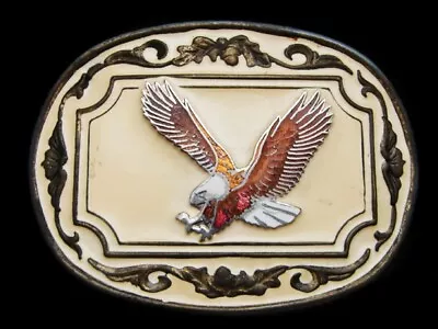 MI07110 VINTAGE 1970s **BALD EAGLE** WESTERN & COWBOY BELT BUCKLE • $12